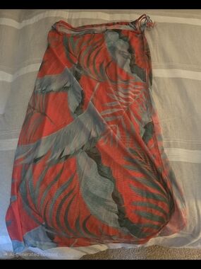 Tropical Red & Teal Sheer Sarong Coverup Skirt (One Size)